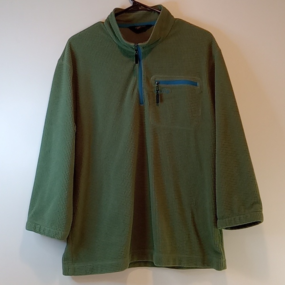 Orvis Trout Bum 1/4 Zip Pullover Fleece Waffle Grid Green Fishing Men's Sz L EUC